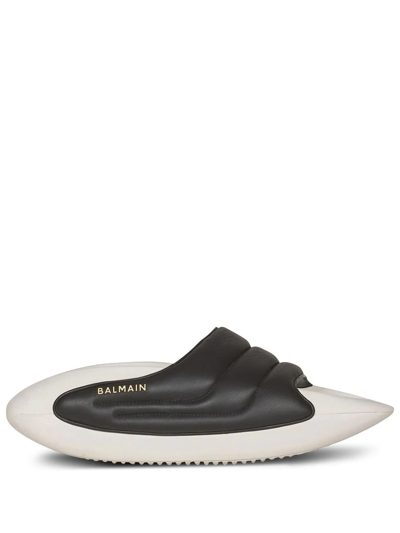 Balmain Black And White Leather B-it Mules