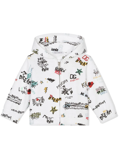 Dolce & Gabbana Babies' Jersey Hoodie With Dg Rock Print In Multicolor