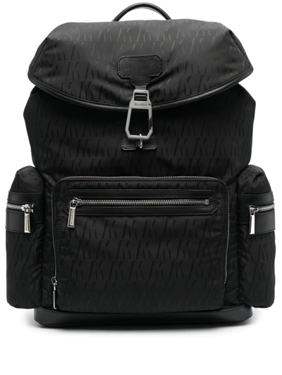 Moorer Monogram-print Multi-pocket Backpack In Black