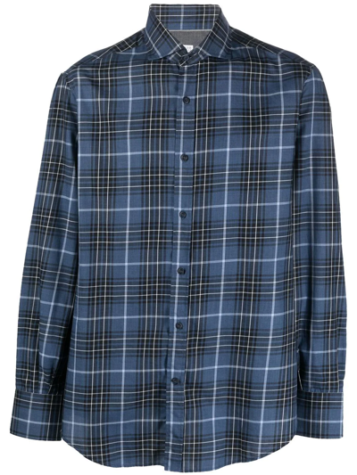 Brunello Cucinelli Tartan-check Long-sleeve Shirt In Blue