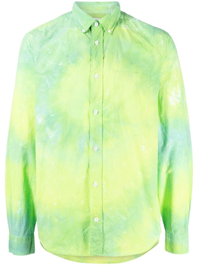 Stain Shade Long-sleeve Tie-dye Shirt In Green