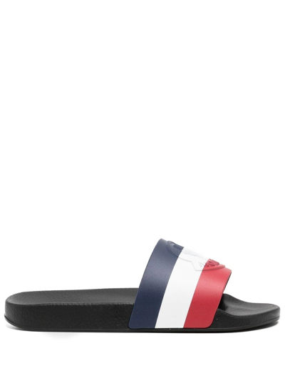 MONCLER STRIPED LOGO-EMBOSSED SLIDES