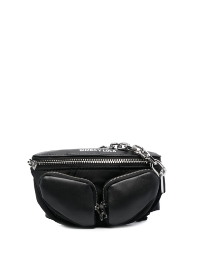 Bimba Y Lola Sheepskin-trim Faux-leather Belt Bag In Black