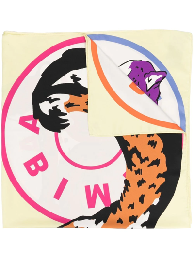 Bimba Y Lola Animal-print Logo Scarf In Yellow