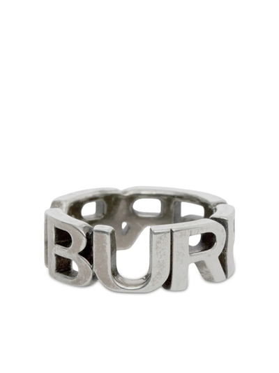 Burberry Palladium-plated Logo Ring In Vintage Steel