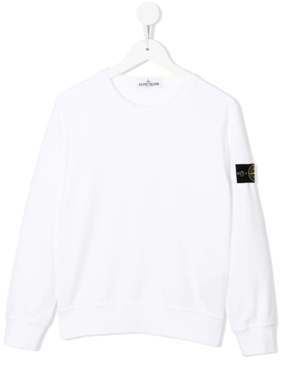 Stone Island Junior Compass-patch Crew-neck Sweatshirt In White