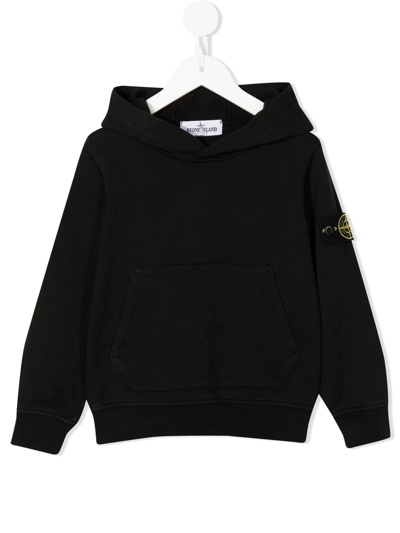 Stone Island Junior Logo-patch Zip-up Hoodie In Schwarz
