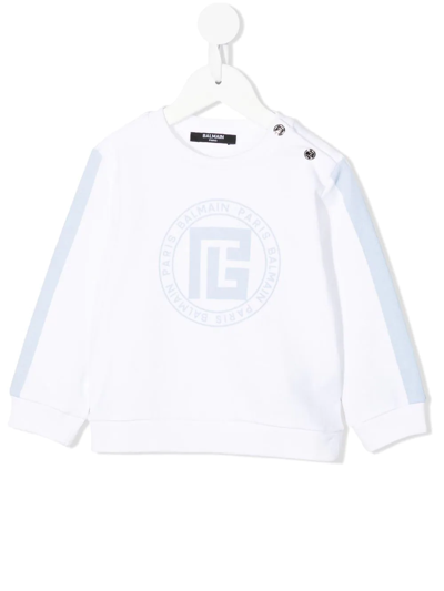 Balmain Babies' Two-tone Logo-print Sweatshirt In Weiss