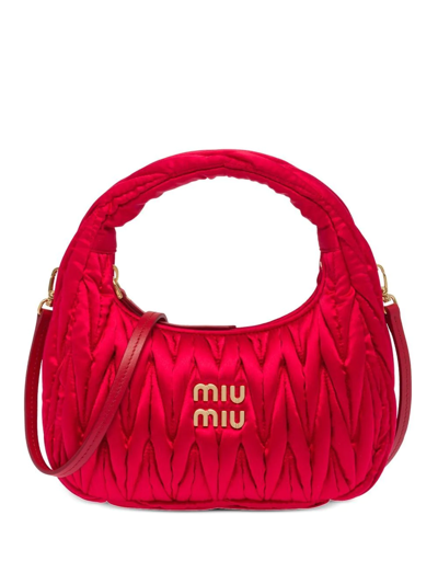 Miu Miu Miu Wander Mini Hobo Bag In Quilted Nappa In Red