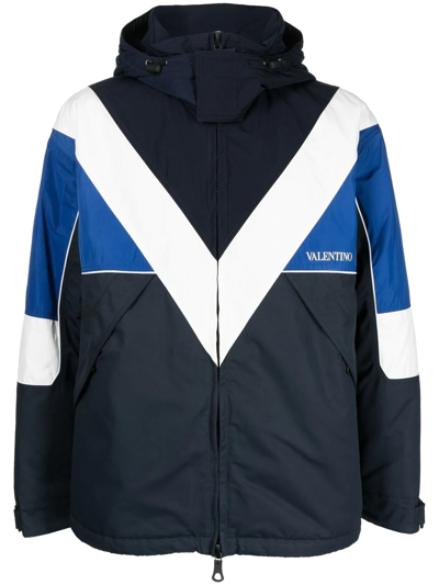 Valentino Nylon Cotton Hooded Jacket In Blue
