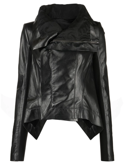 Rick Owens Draped Leather Jacket In Black