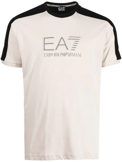 Ea7 Two-tone Logo-print T-shirt In Braun