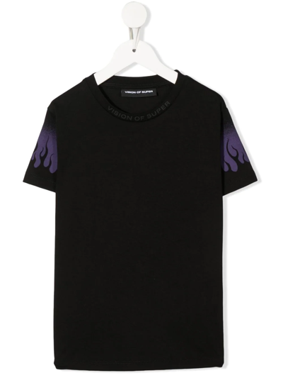 Vision Of Super Kids' Logo-patch Short-sleeve T-shirt In Nero