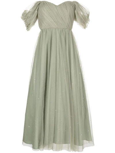 Anouki Off-shoulder Tulle Midi Dress In Green