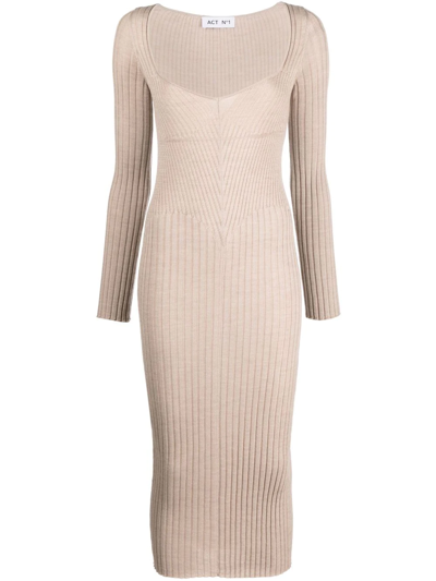 Act N°1 Scoop-neck Ribbed Midi Dress In Nude