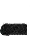 BALMAIN CRYSTAL-EMBROIDERED LEATHER CLUTCH BAG