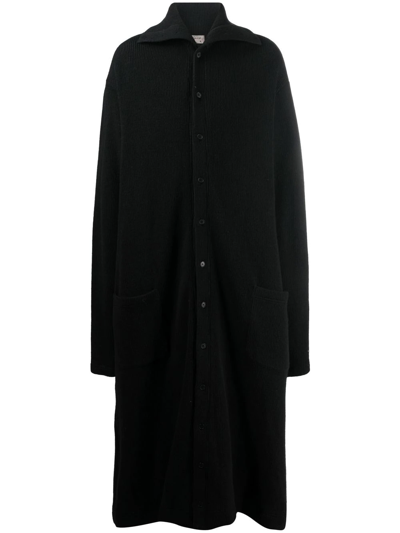 Yohji Yamamoto Fine-knit Ankle-length Coat In Schwarz