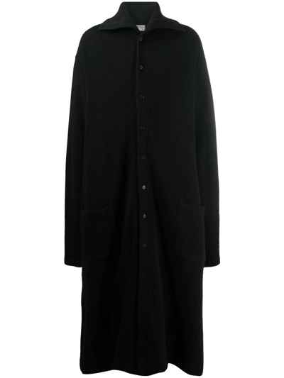 Yohji Yamamoto Spread-collar Crease-effect Coat In Black