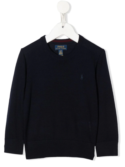 Ralph Lauren Kids' Polo Pony Fine-knit Jumper In Blue