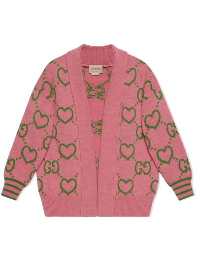 Gucci All-over Heart Gg-print Cardigan In Rosa