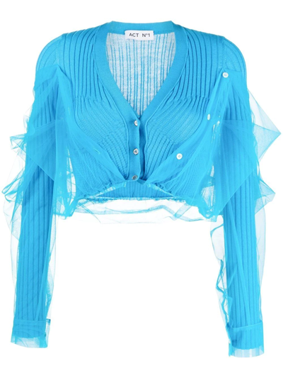Act N°1 Tulle-overlay Cropped Wool Top In Blue