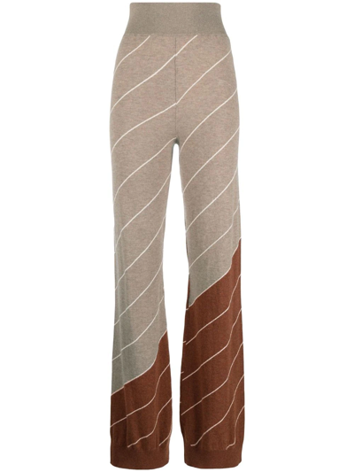 Stella Mccartney Diagonal-stripe Wool Flared Trousers In Nude