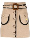 Cormio Belted Button-up Wool Skirt In Nude