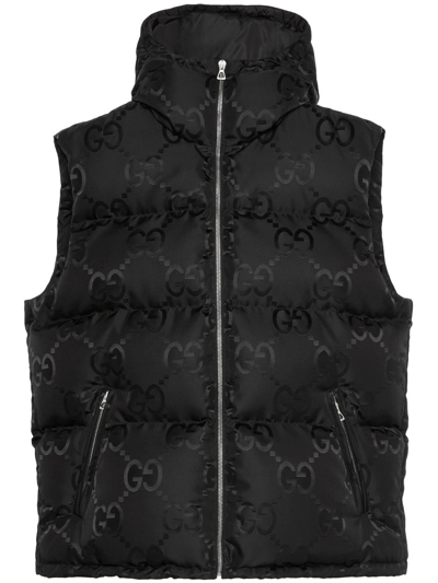 Gucci Jumbo Gg Canvas Down Waistcoat In Black