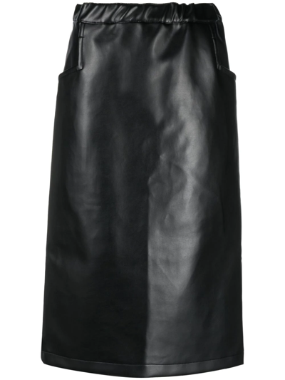 Black Comme Des Garçons High-waisted Faux Leather Skirt In Black