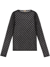 Gucci Gg-embroidered Tulle Blouse In Black