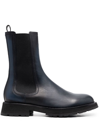 Alexander Mcqueen Elasticated Leather Boots In Blue