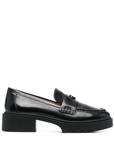 Coach Leah Chunky Sole Leather Loafers In Black
