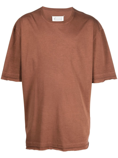 Maison Margiela Distressed-hem Crew-neck T-shirt In 133 Faded Red