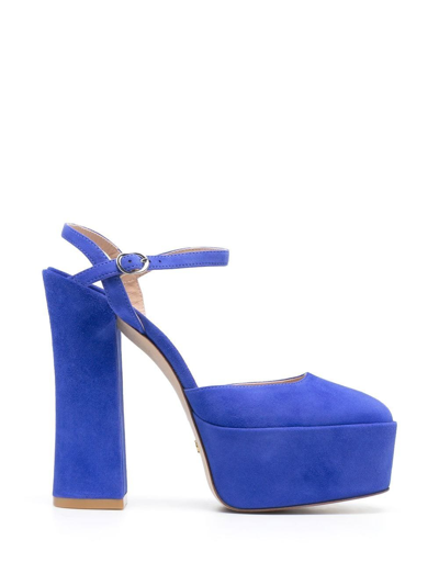 Stuart Weitzman Buckled Suede Platform Pumps In 蓝色