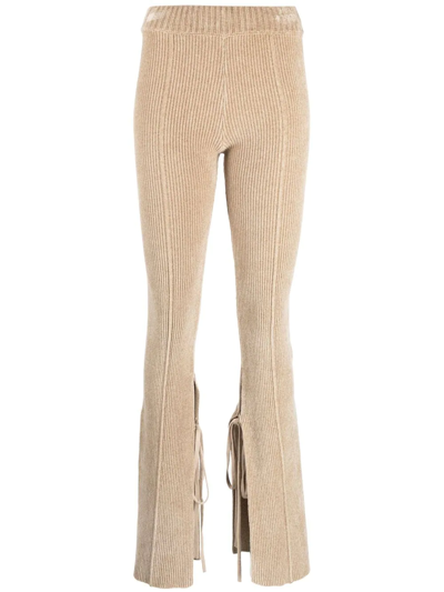 Jacquemus Ribbed-knit Flared Trousers In Nude