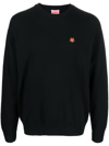 Kenzo Black Knit Jumper With Boke Flower Logo Patch On The Chest In Wool Man In Black