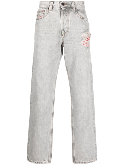 Diesel Ripped-detail Straight-leg Jeans In Grey