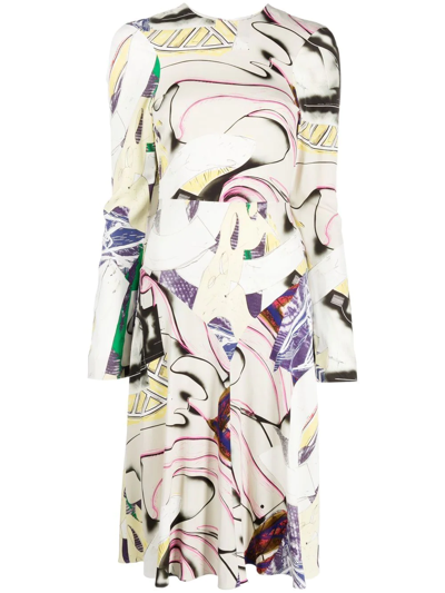 Stella Mccartney Ahab Abstract Print Long Sleeve Midi Dress In Neutral
