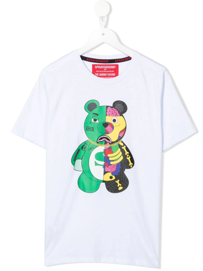 Sprayground Kid Kids' Teddy-bear Print T-shirt In Weiss