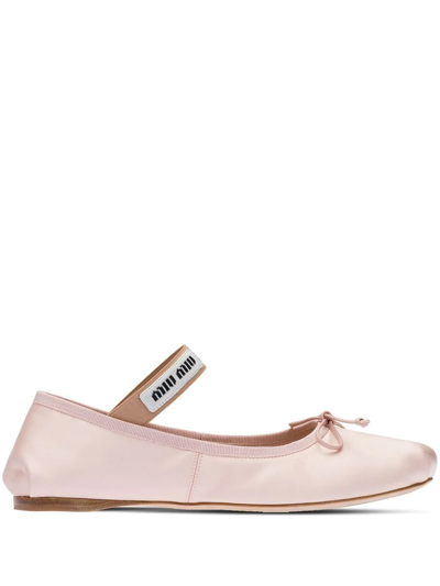 Miu Miu Logo Strap Ballet Flats In Pink