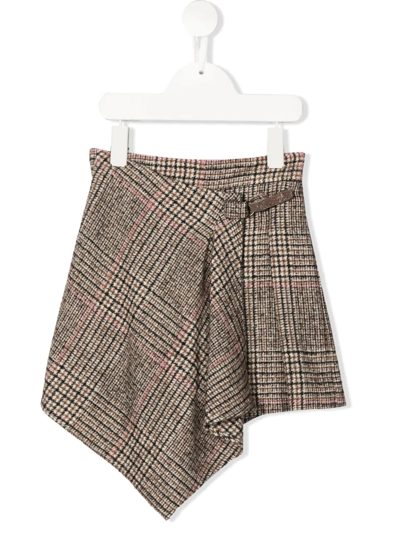 Brunello Cucinelli Teen A-line Plaid Drape Skirt In Neutrals