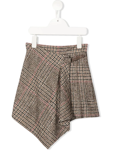 Brunello Cucinelli Teen A-line Plaid Drape Skirt In Brown