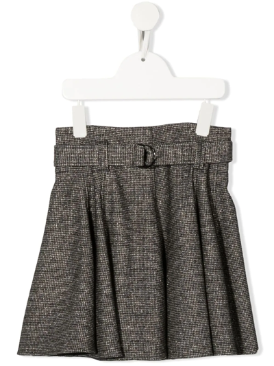 Brunello Cucinelli Kids' Tweed Pleasted Mini Skirt In Brown