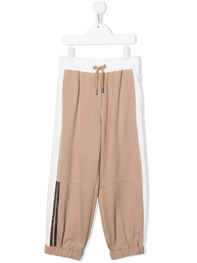 Brunello Cucinelli Kids' Colour-block Tapered Joggers In Neutrals