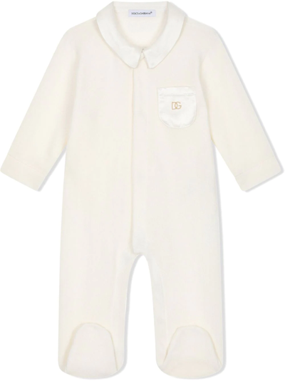 Dolce & Gabbana Babies' Patch-pocket Long-sleeve Onesie In Neutrals