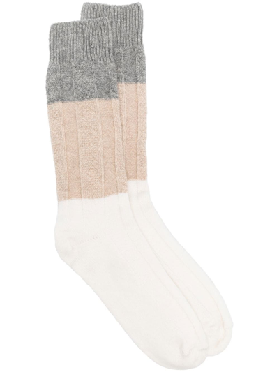 Eleventy Colour-block Panelled Knit Socks In White