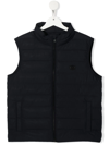 Emporio Armani Sleeveless Down Jacket In Technical Fabric With Eagle Logo In Blue