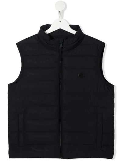 Emporio Armani Kids' Sleeveless Down Jacket In Technical Fabric With Eagle Logo In Blue