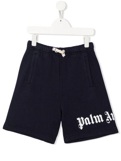 Palm Angels Kids' Logo-print Shorts In Blue