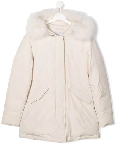 Woolrich Kids' Arctic Cashmere Parka Coat In Panna